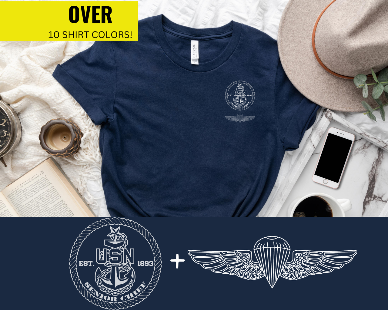 Navy Senior Chief Parachute Jumper (PJ) Qualification T-Shirt - Black & White Collection