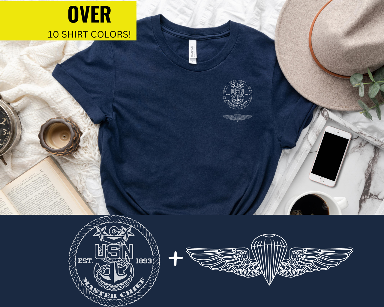 Navy Master Chief Parachute Jumper (PJ) Qualification T-Shirt - Black & White Collection