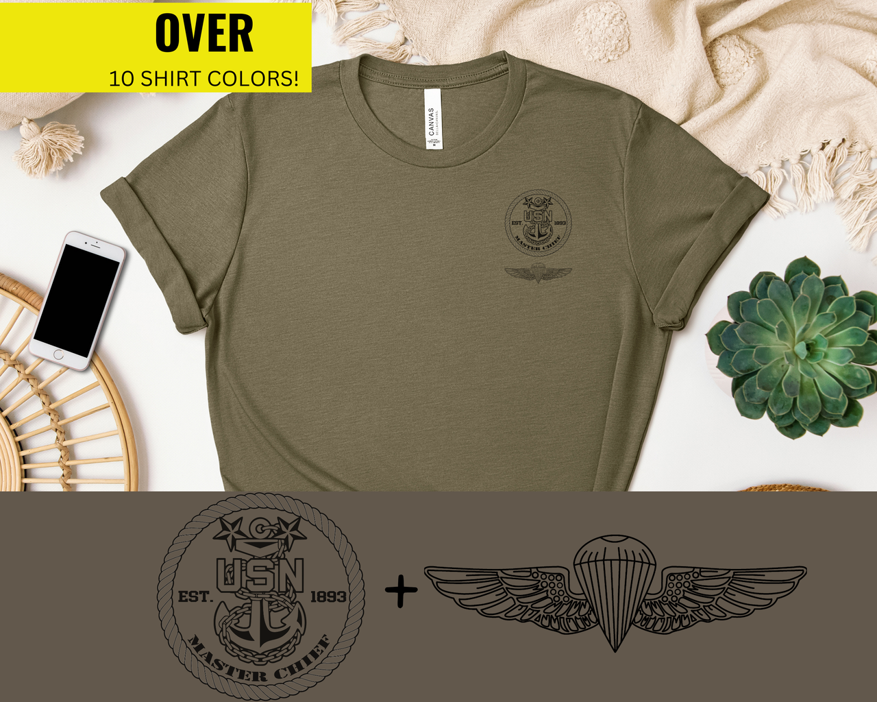 Navy Master Chief Parachute Jumper (PJ) Qualification T-Shirt - Black & White Collection