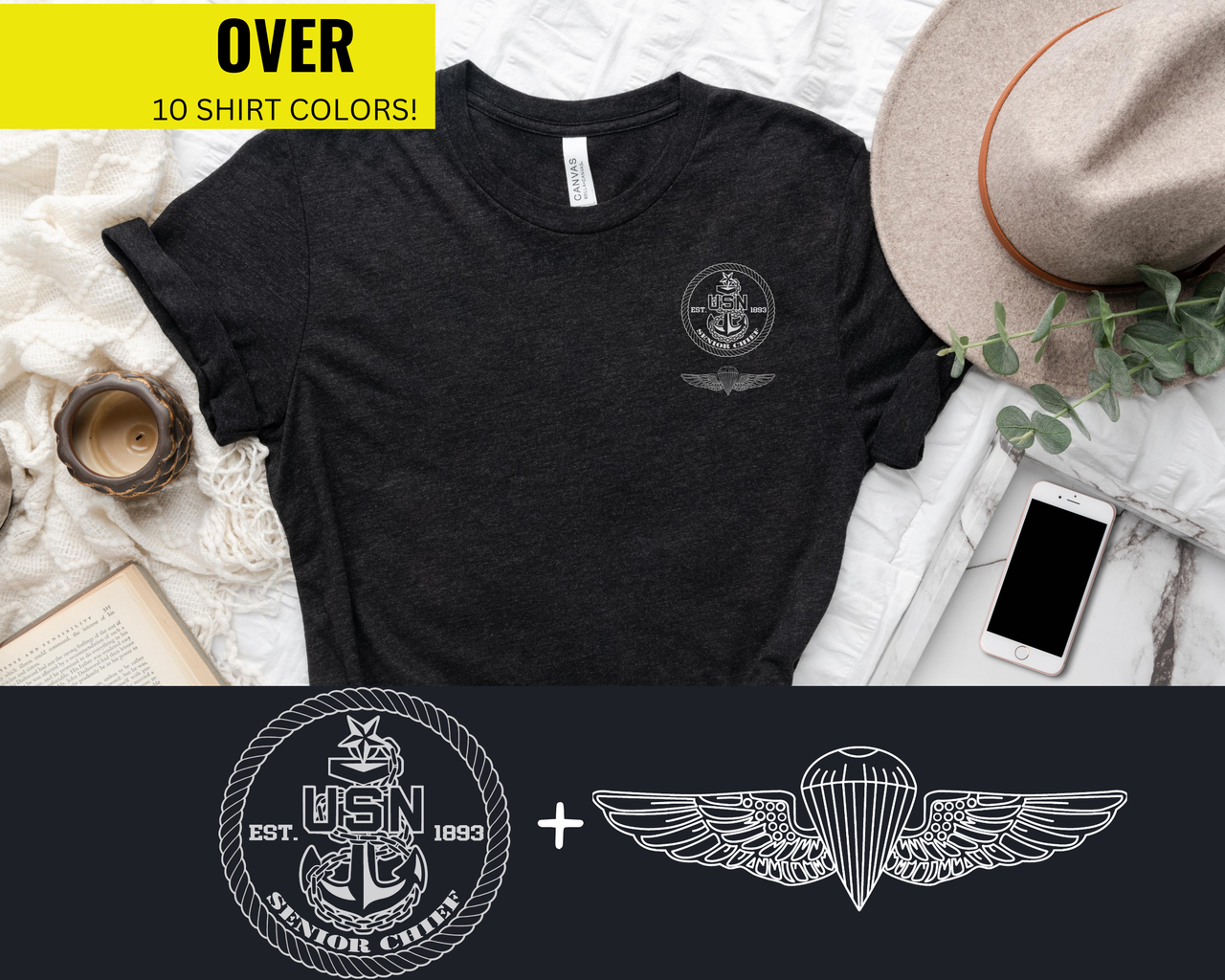 Navy Senior Chief Parachute Jumper (PJ) Qualification T-Shirt - Black & White Collection