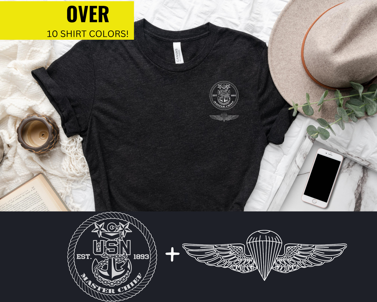 Navy Master Chief Parachute Jumper (PJ) Qualification T-Shirt - Black & White Collection